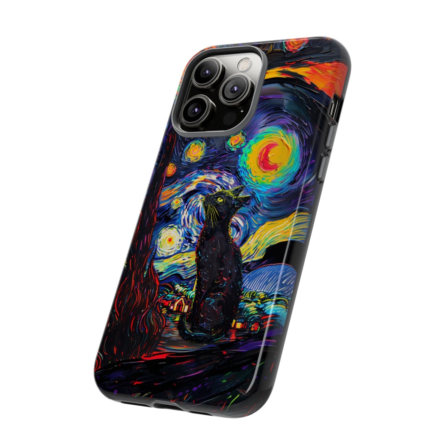 Starry Night Black Cat Van Gogh Painting Art Phone Case