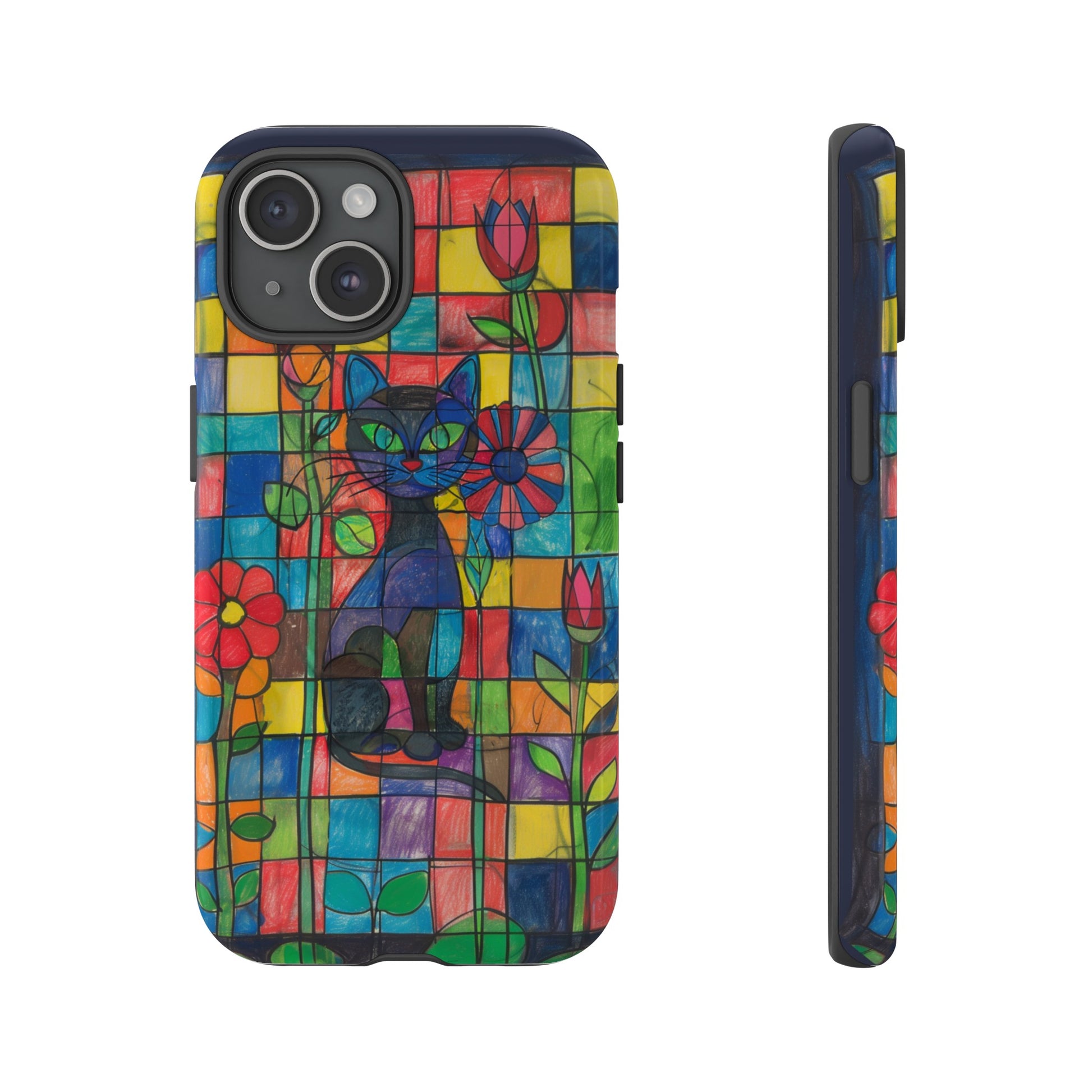 Stained glass cat phone case for iPhone 15