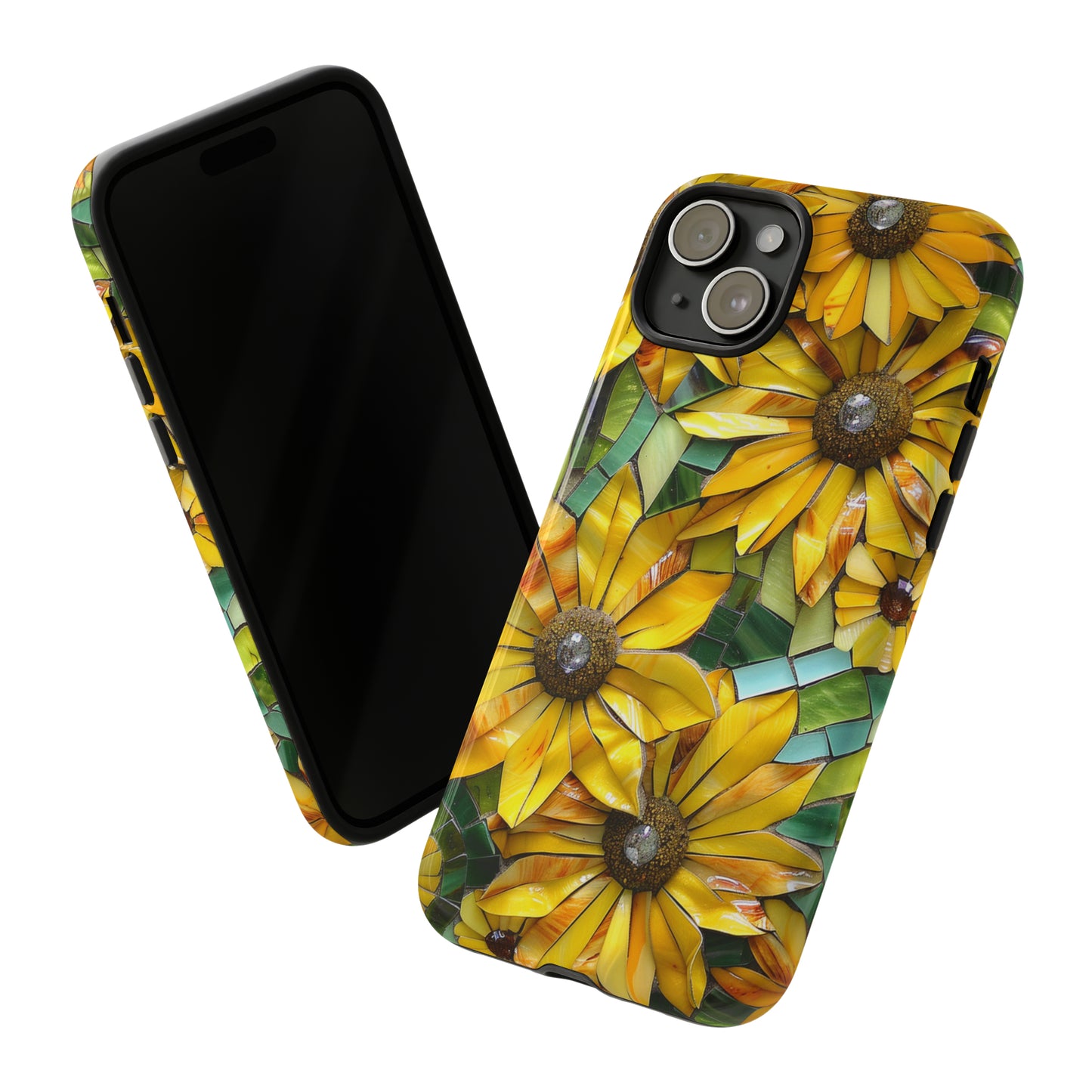 Yellow and Gold Daisy Mosaic Stained Glass Phone Case for iPhone 15, 14, Pro Max, 13, 12 & Samsung Galaxy S23, S22, S21, Google Pixel