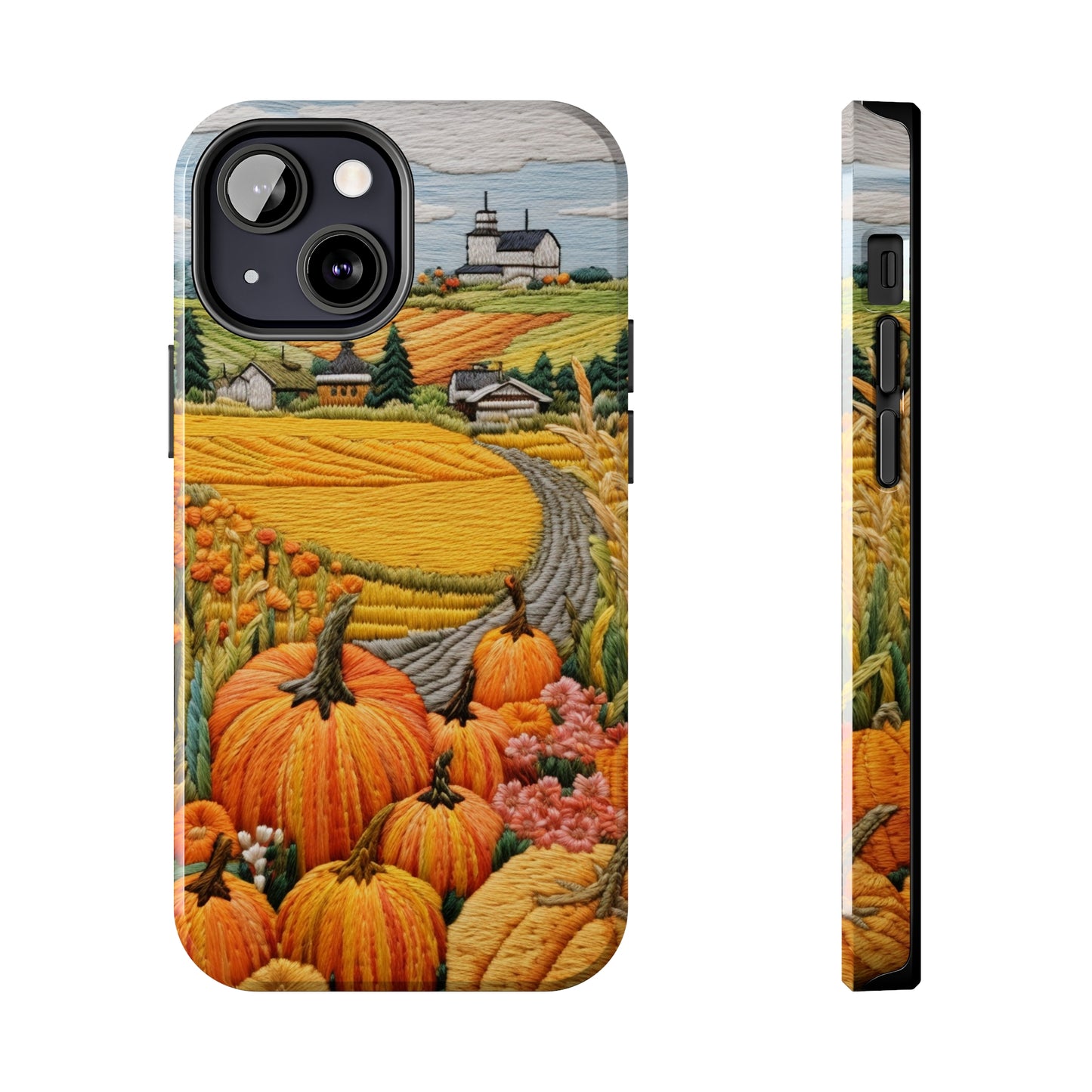 Harvest Hues: Halloween Pumpkin Patch | Embroidered Landscape for iPhone Range