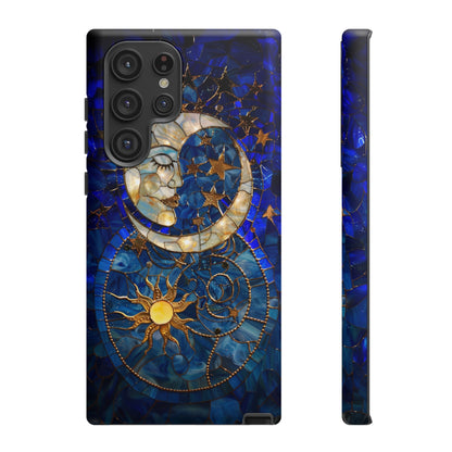 Celestial Stained Glass Moon and Stars Phone Case, Night Sky iPhone 15 Case