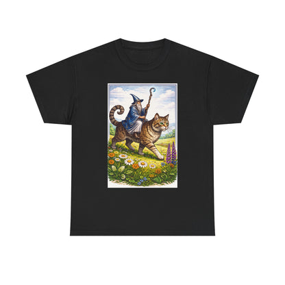 Wizard Cat Rider Vintage Fantasy T Shirt Funny Sorcerer Tee