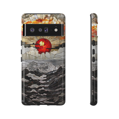 Japanese Rising Sun Phone Case Stained Glass Ocean Wave Phone Cover iPhone 15 Case