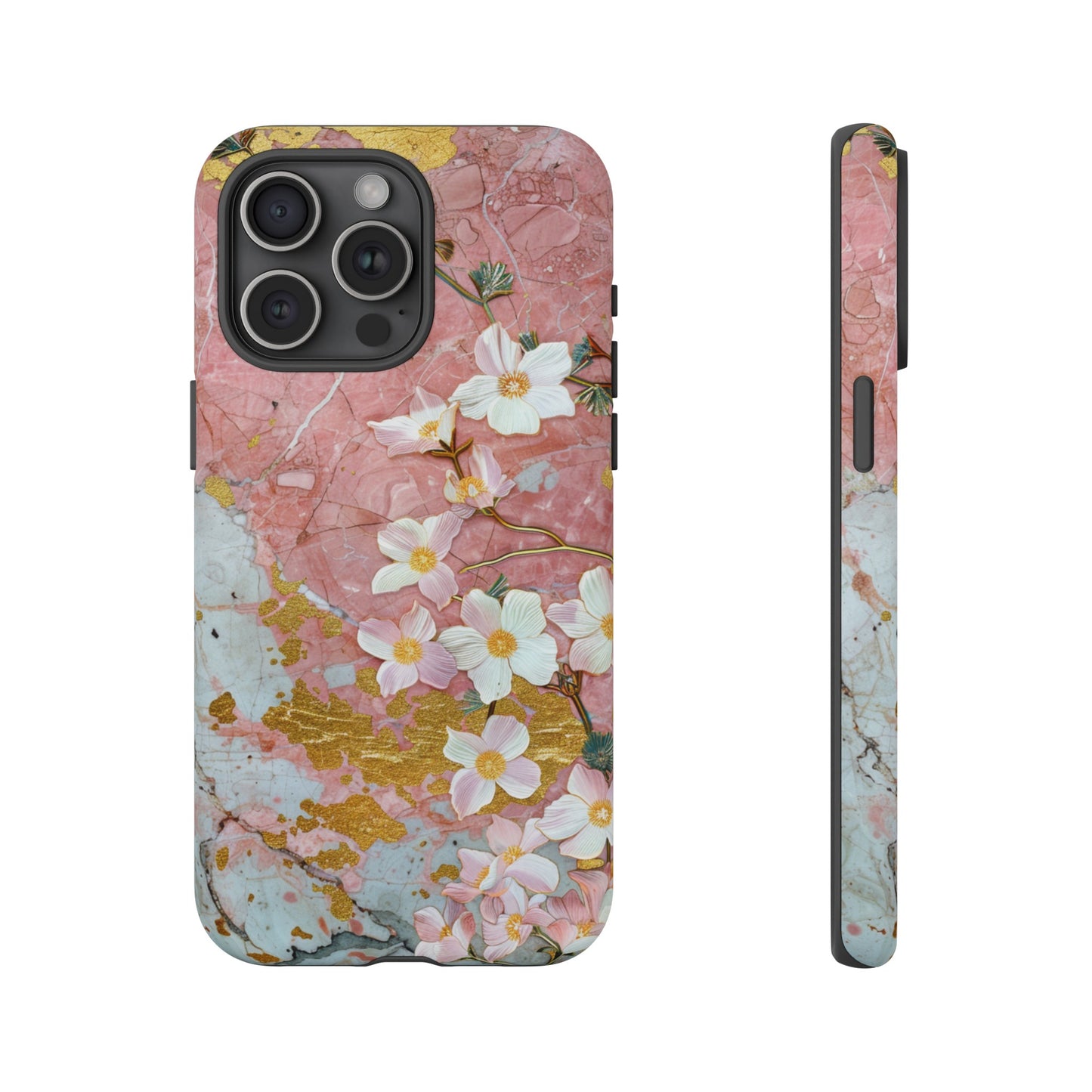 Pink Forget Me Nots Gold Floral Phone Case