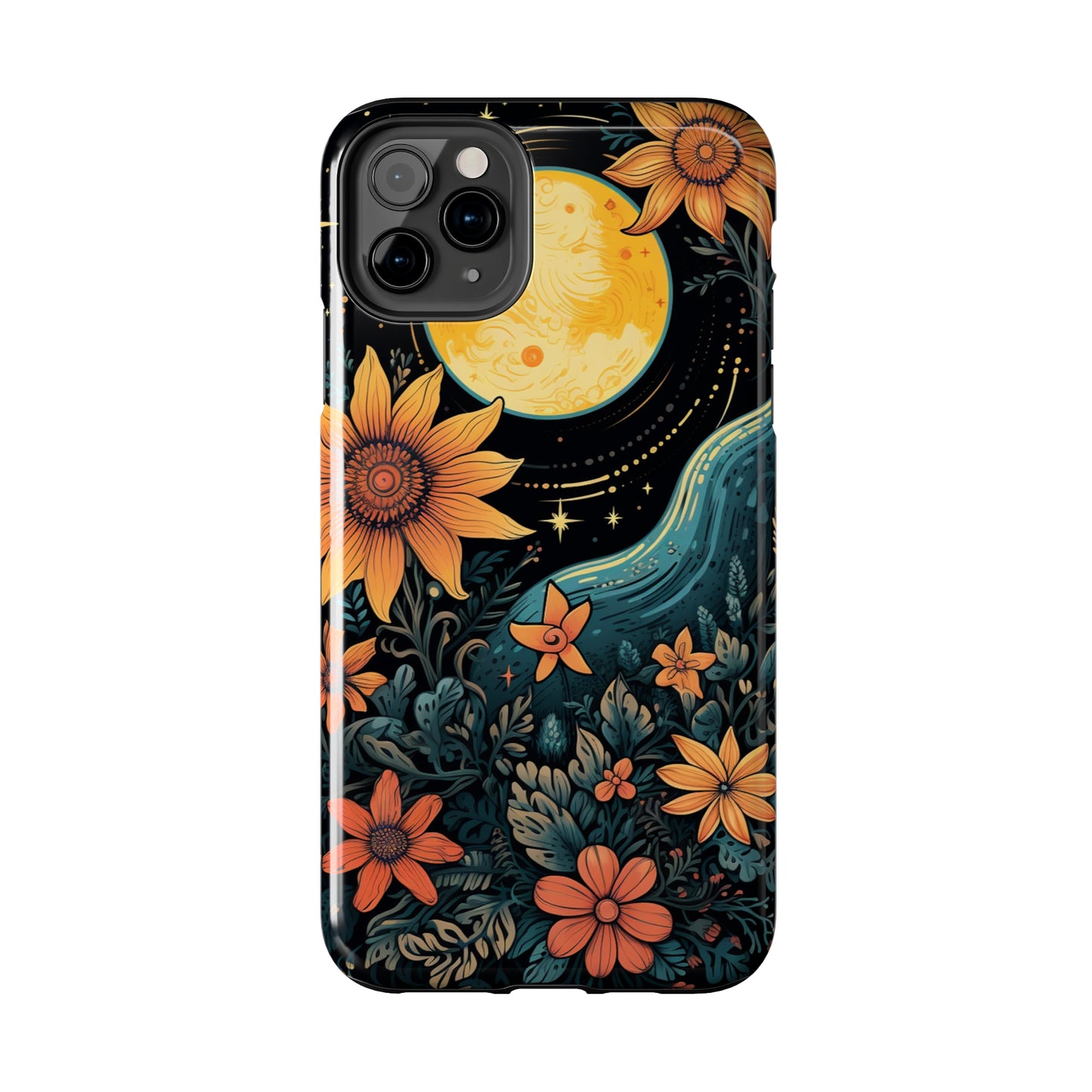 Boho Meets Cottagecore: Floral Sun, Moon & Stars iPhone Case – A Celestial Delight