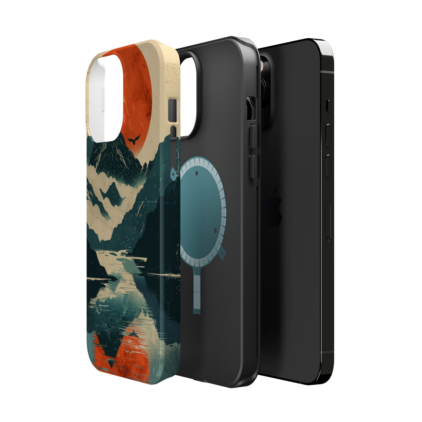 Retro iPhone Case Mountain Sunset Lake Reflection MagSafe Phone Case