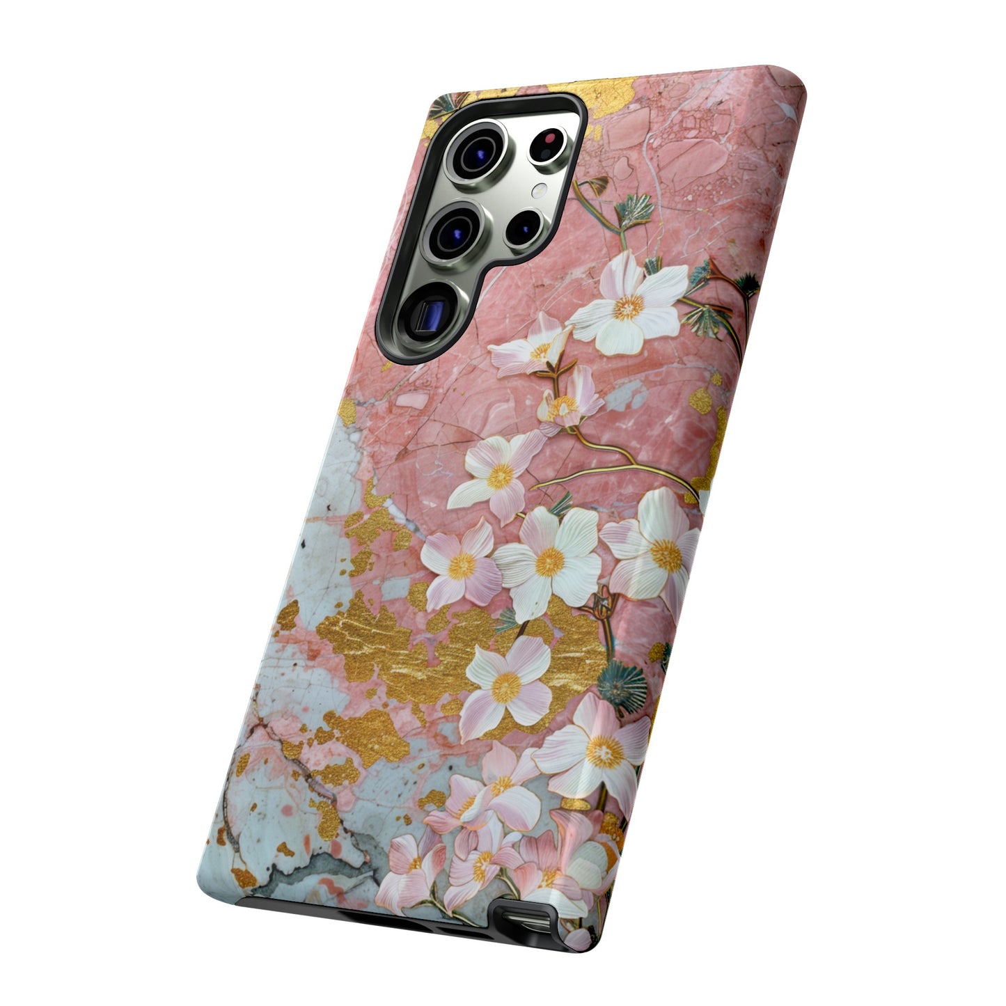 Pink Forget Me Nots Gold Floral Phone Case