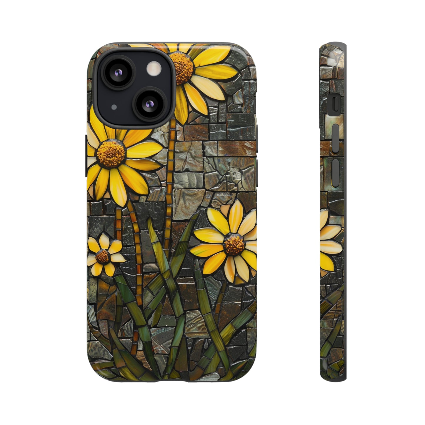 Yellow and Gold Daisy Mosaic Stained Glass Phone Case for iPhone 15, 14, Pro Max, 13, 12 & Samsung Galaxy S23, S22, S21, Google Pixel