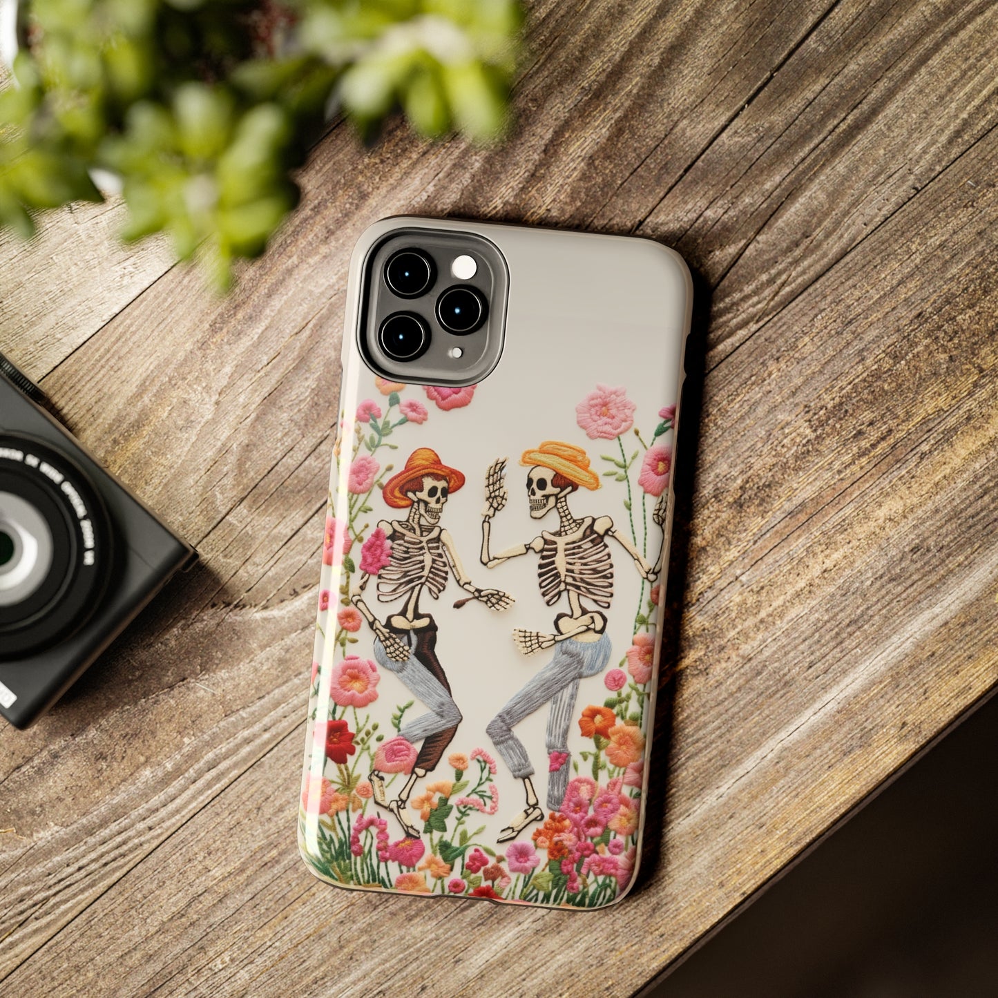 Dancing Halloween Skeletons Embroidery iPhone Case | iPhone X to iPhone 14 Pro Max