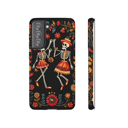 Dead Can Dance, iPhone 15 case, Floral Embroidery Skeletons | Whimsical Dance of the Departed for Google Pixel, iPhone & Samsung Galaxy