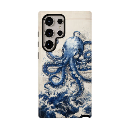 Vintage Japanese Art Style Blue Octopus and Waves Phone Cover