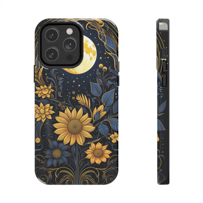 Starry Night Boho Meets Cottagecore: Floral Sun, Moon & Stars iPhone Case