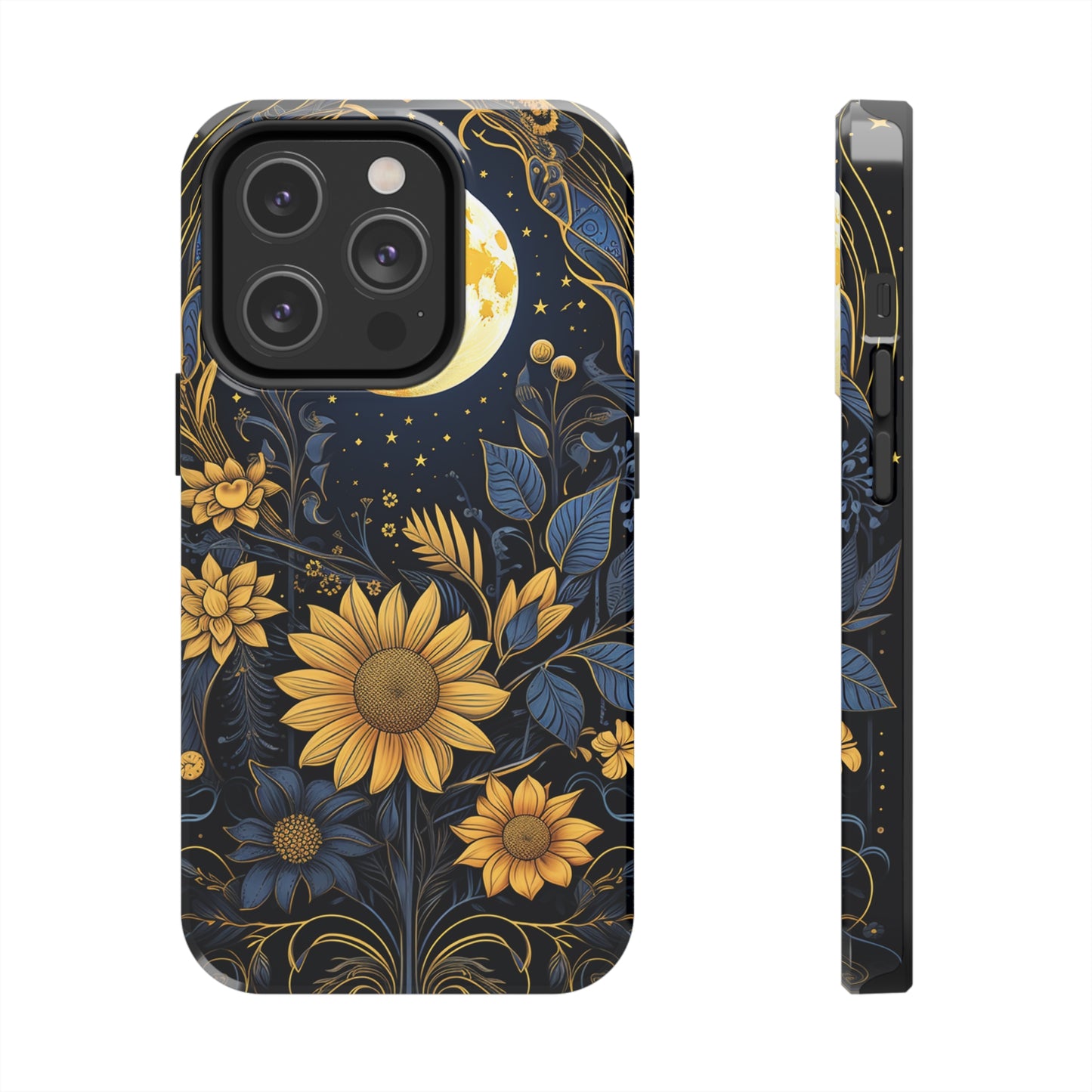 Starry Night Boho Meets Cottagecore: Floral Sun, Moon & Stars iPhone Case