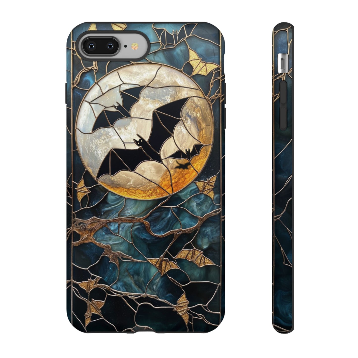 Halloween Phone Case Bats Stained Glass Style Spooky Moon Phone Cover