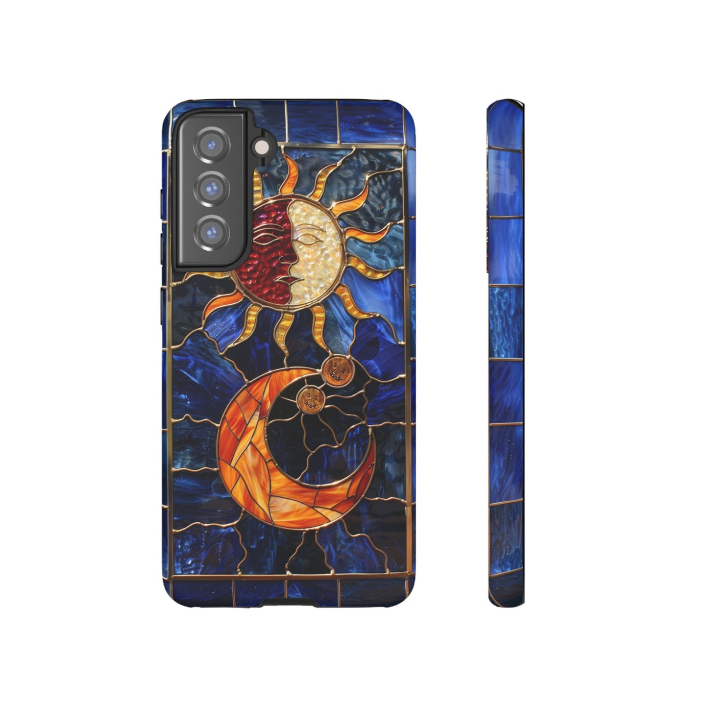 Celestial Stained Glass Moon and Stars iPhone 15 Case