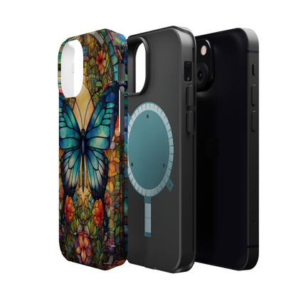 Butterfly Stained Glass MagSafe iPhone Case | Floral Aesthetic Art Retro Phone Tough Case iPhone 14 Plus 13 12 7 8 SE Hippie Boho Style