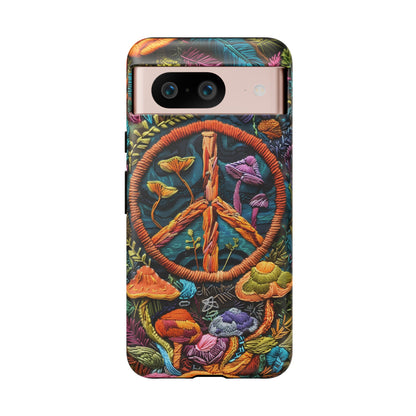 Embroidery Style Magic Mushrooms and Peace Sign Phone Case