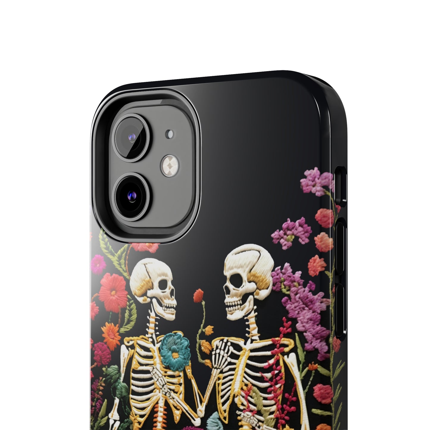 Love Halloween Skeletons Embroidery iPhone Case | iPhone X to iPhone 14 Pro Max