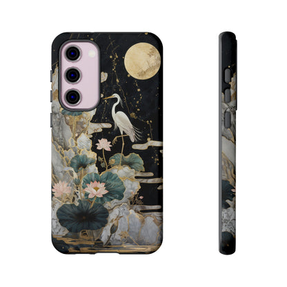 Heron and Moon Floral Zen Art Phone Case