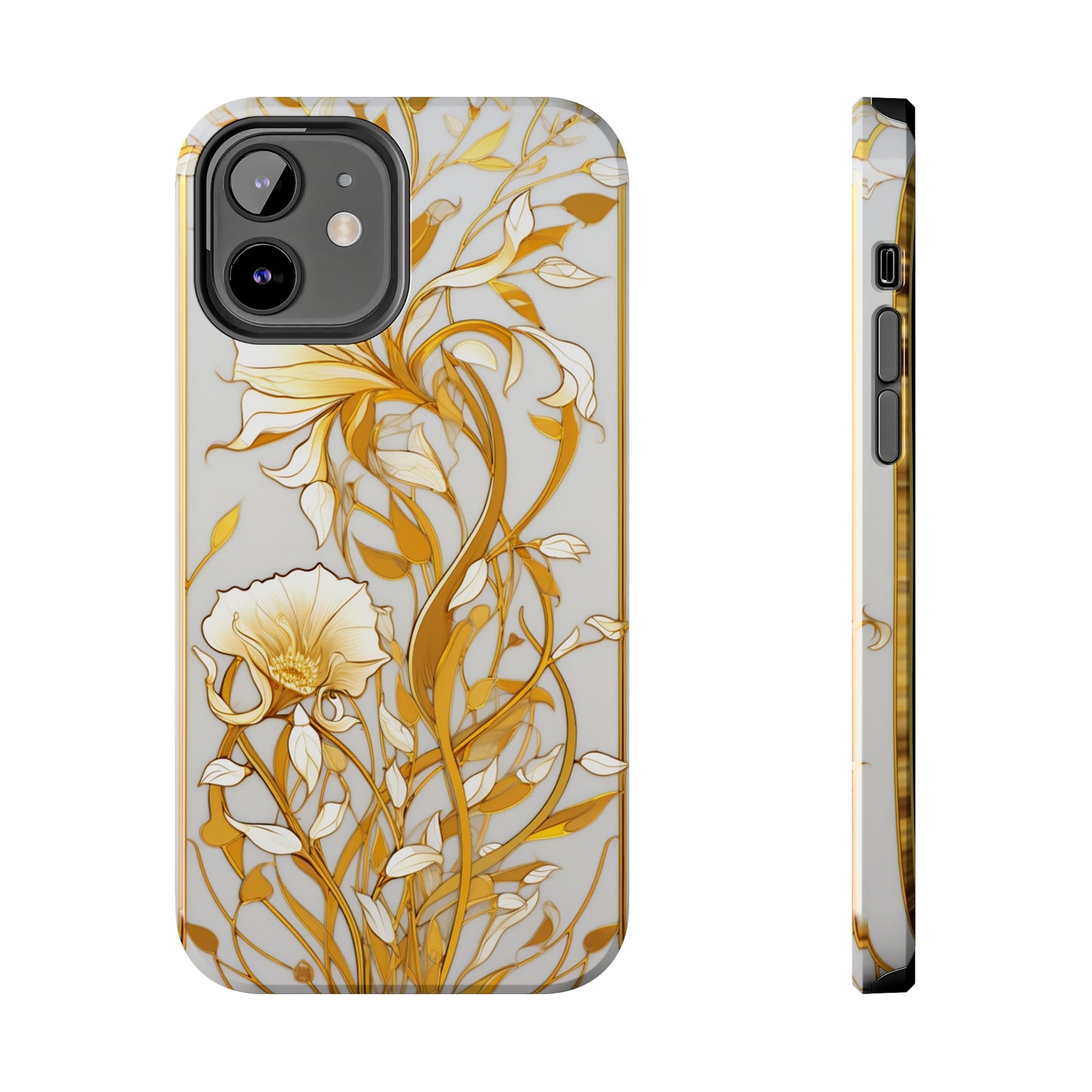 Gold floral Elegance: Art Deco Stained Glass iPhone Case | Vintage Glamour & Modern Protection for iPhone Models 11 through 14 Pro Max