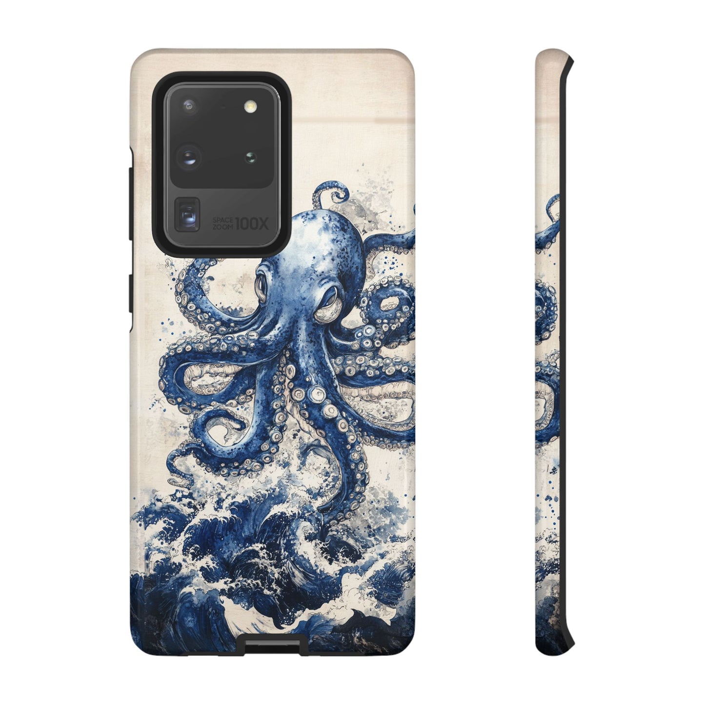 Vintage Japanese Art Style Blue Octopus and Waves Phone Cover