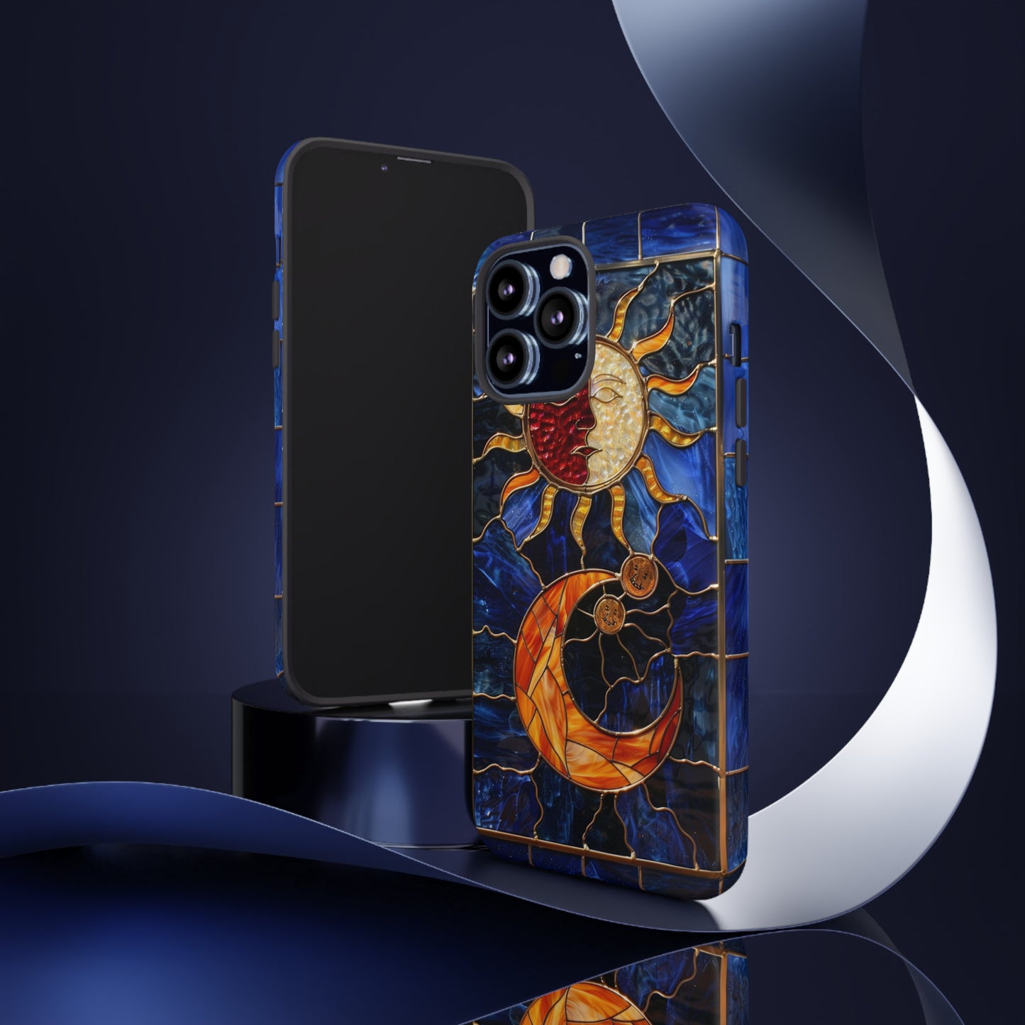 Celestial Stained Glass Moon and Stars iPhone 15 Case