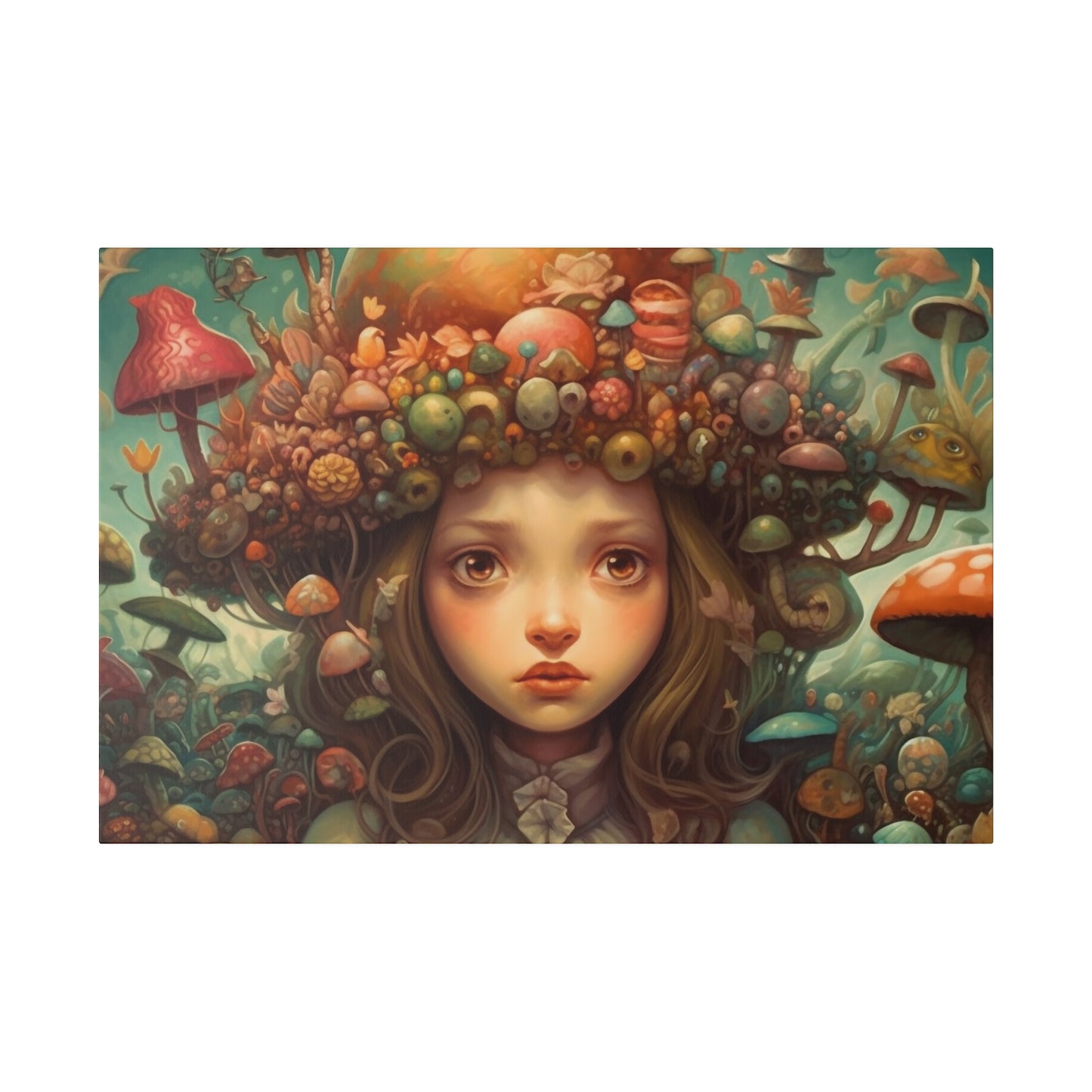 Surrealist Pop Art AI generated Head full of Magic Mushrooms | Stretched Canvas Print