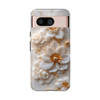 Gold Floral Art Deco White Marble Phone Case