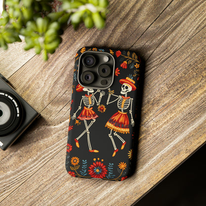 Dead Can Dance, iPhone 15 case, Floral Embroidery Skeletons | Whimsical Dance of the Departed for Google Pixel, iPhone & Samsung Galaxy