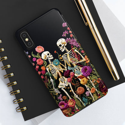 Love Halloween Skeletons Embroidery iPhone Case | iPhone X to iPhone 14 Pro Max