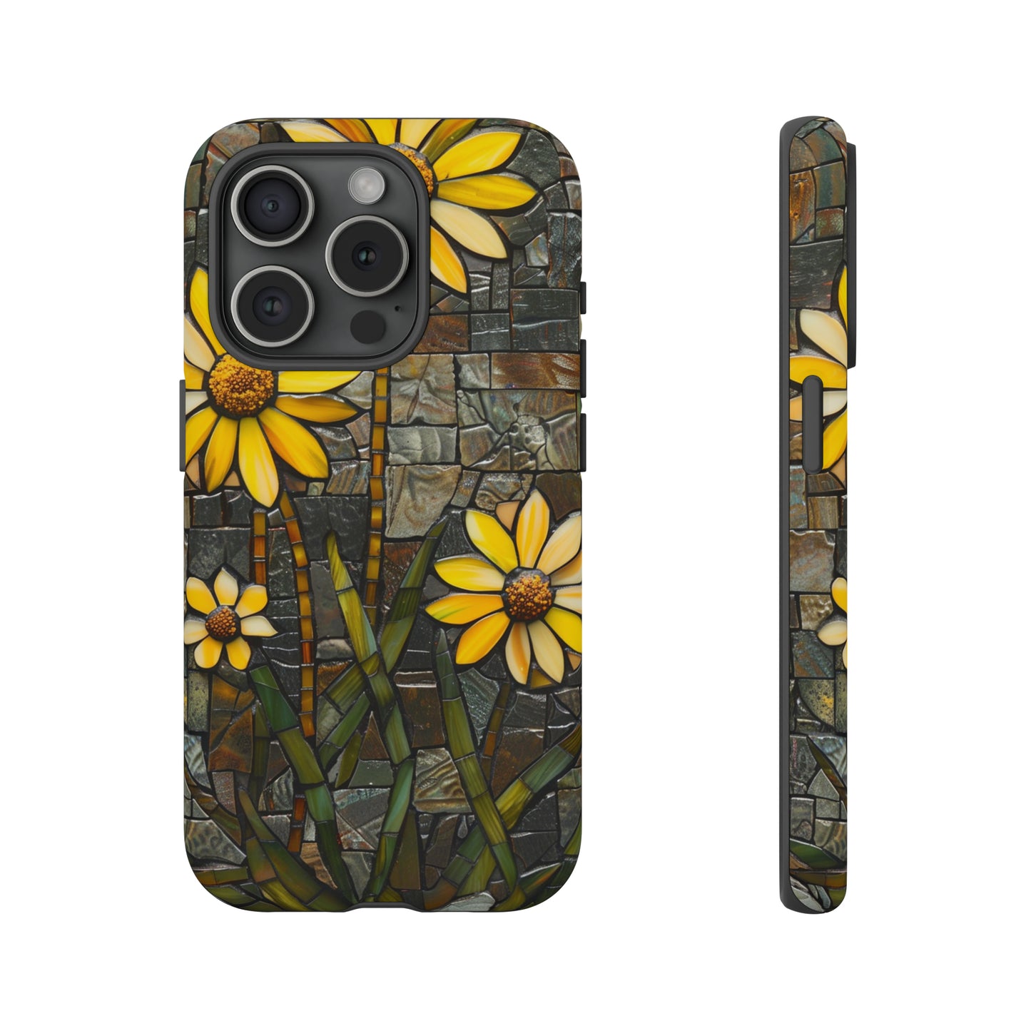 Yellow and Gold Daisy Mosaic Stained Glass Phone Case for iPhone 15, 14, Pro Max, 13, 12 & Samsung Galaxy S23, S22, S21, Google Pixel