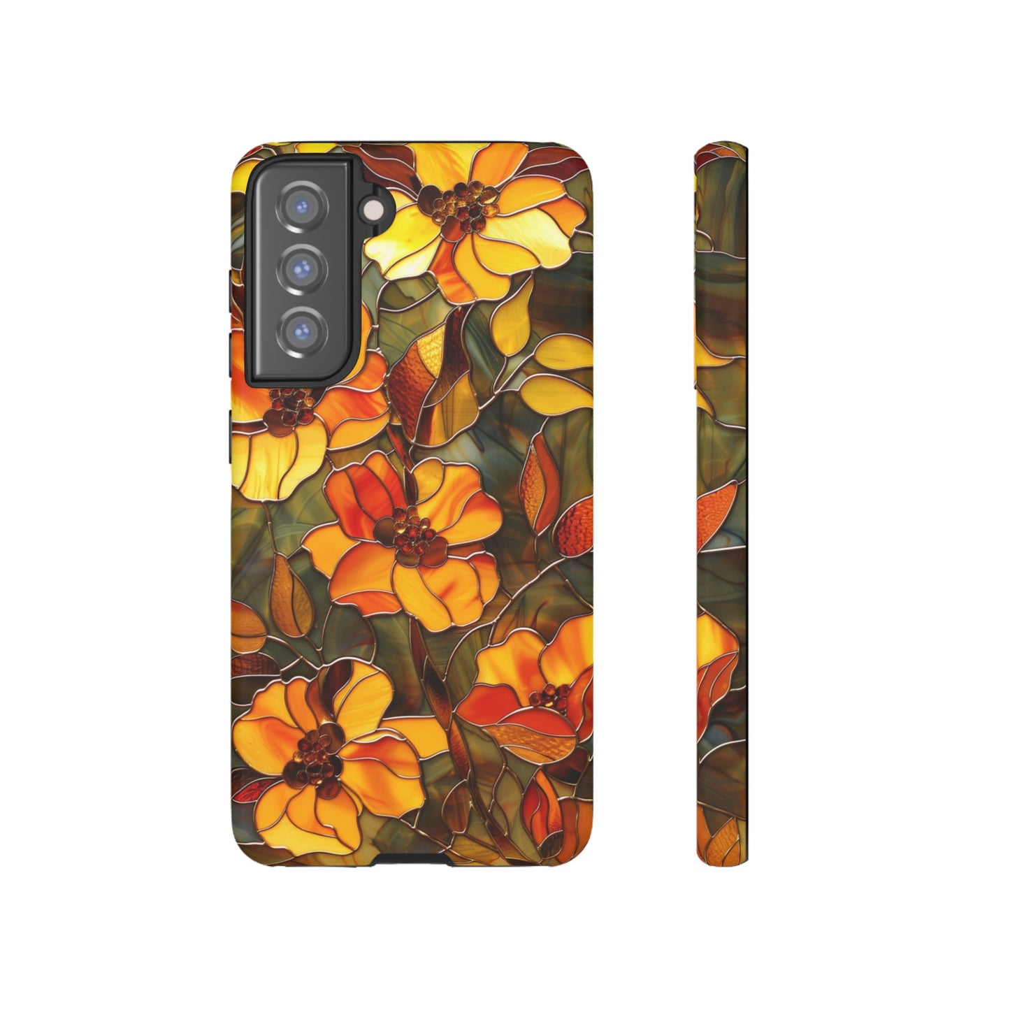 Orange Floral Phone Case Stained Glass Style