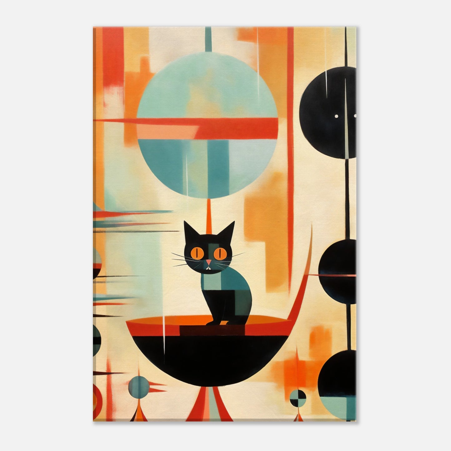 Atomic Cat Mid Century Canvas Print | Retro-Inspired Wall Art