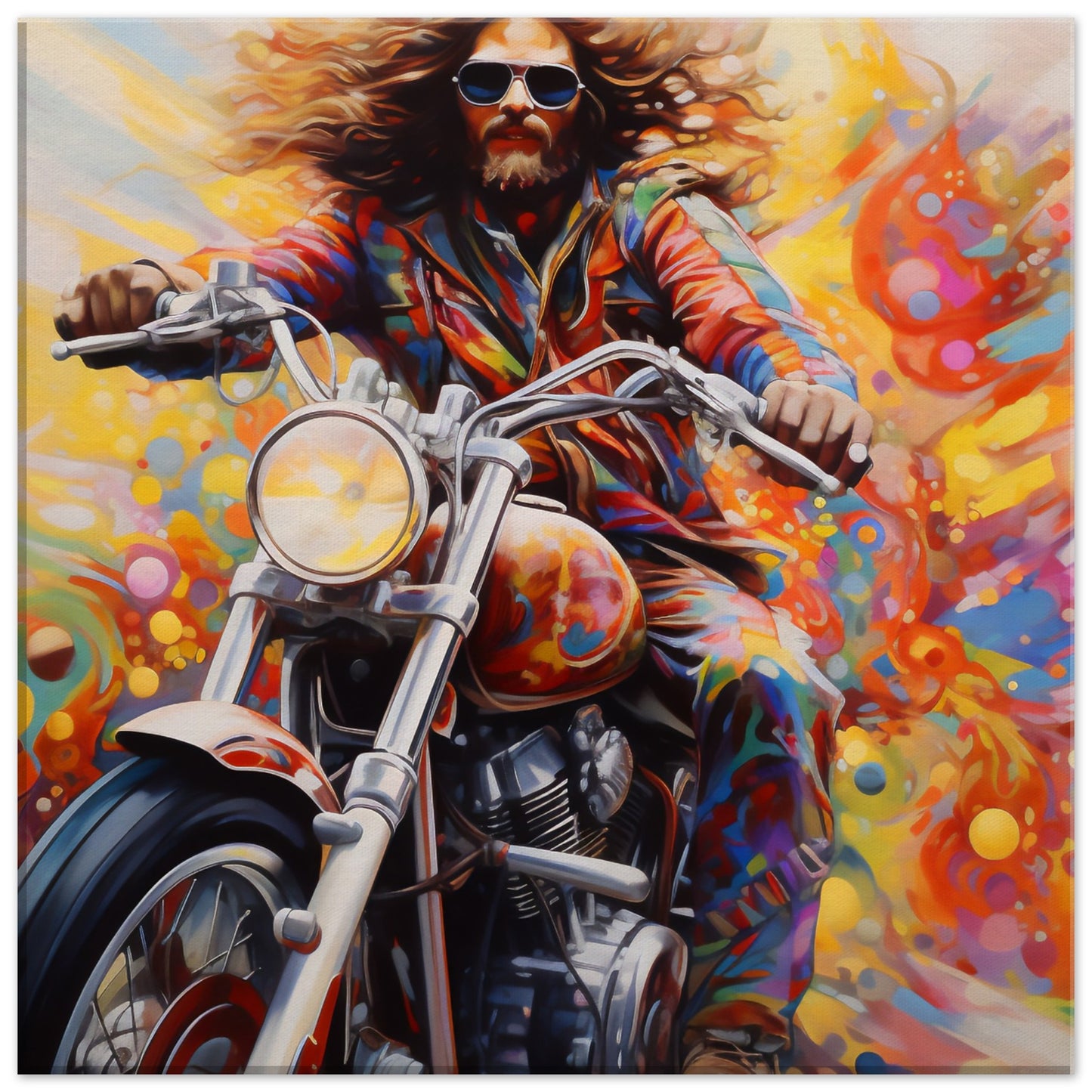 Psychedelic motorcycle canvas print