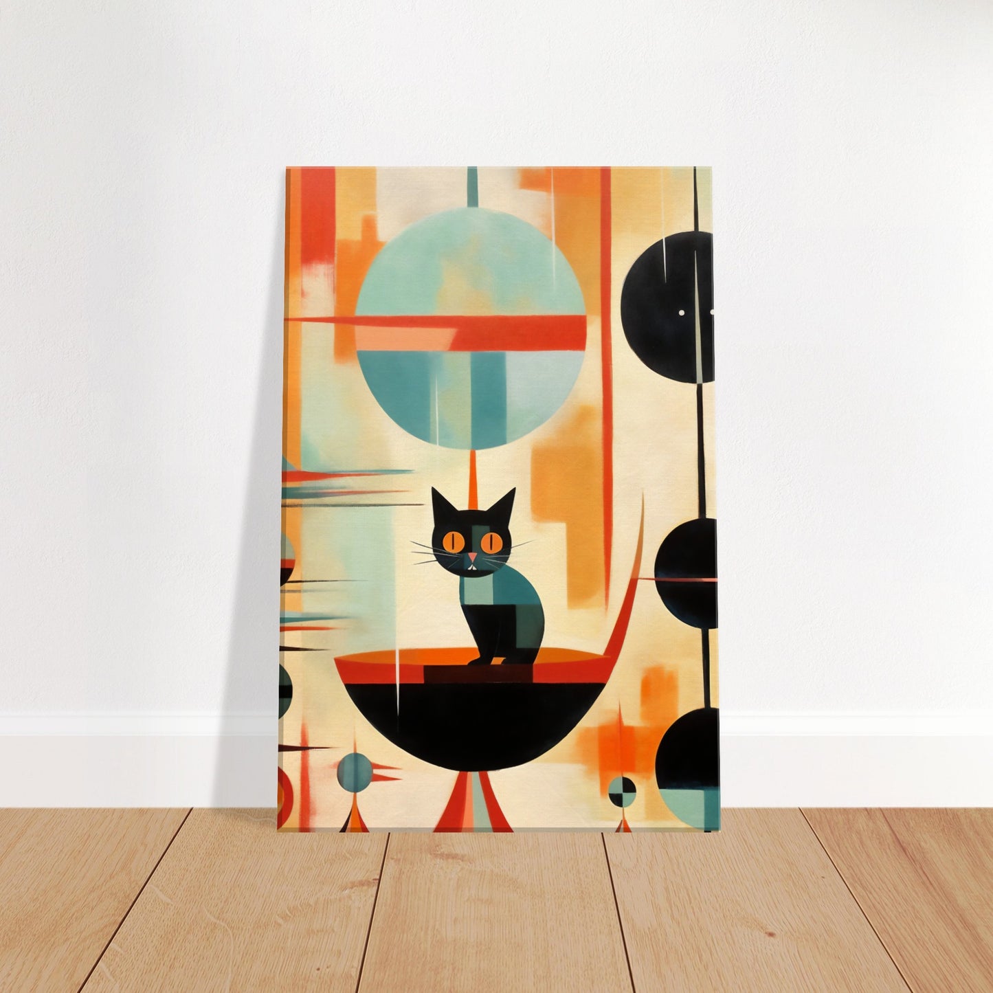 Atomic Cat Mid Century Canvas Print | Retro-Inspired Wall Art