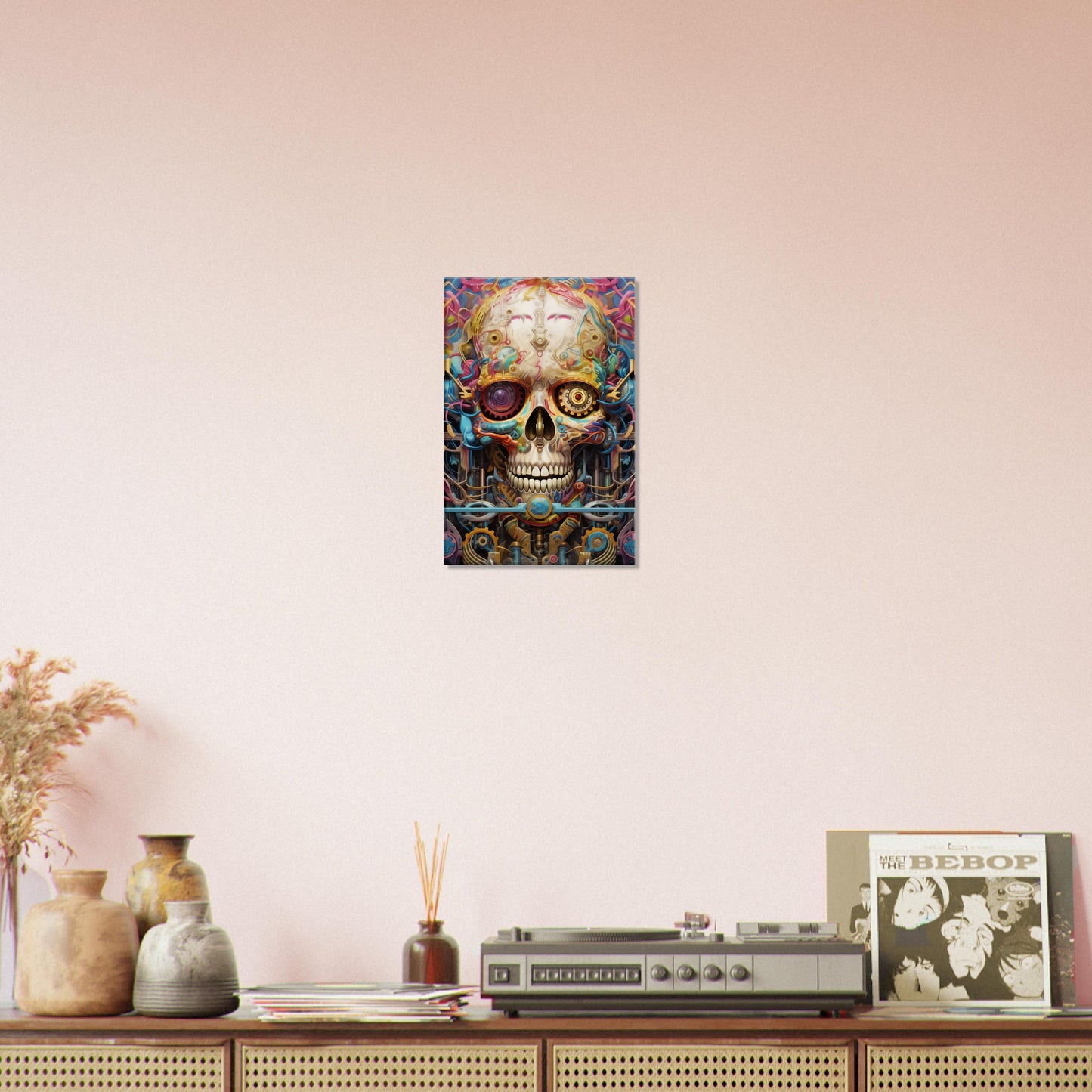 Vibrant Mechanical Skull Psychedelic Art: A Fusion of Intrigue and Color