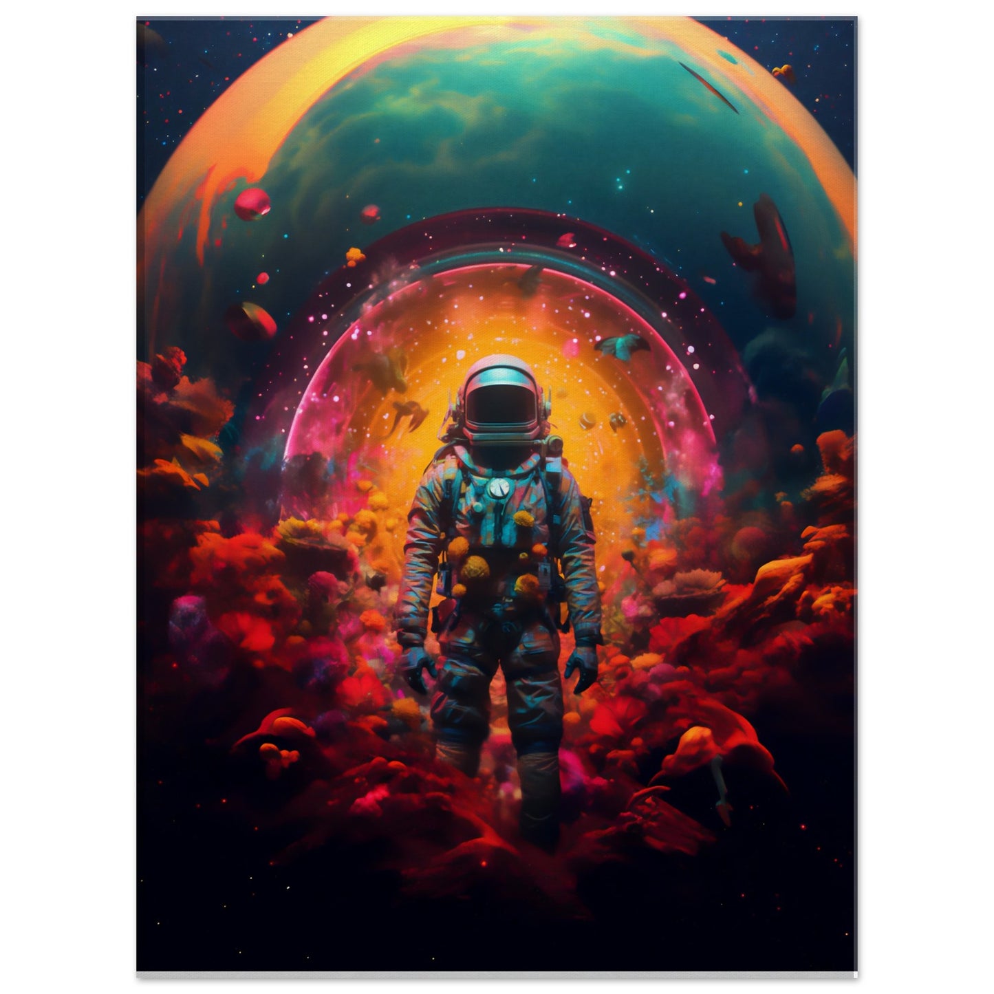 Cosmic Trip: Astronaut Psychedelic Art Canvas Print