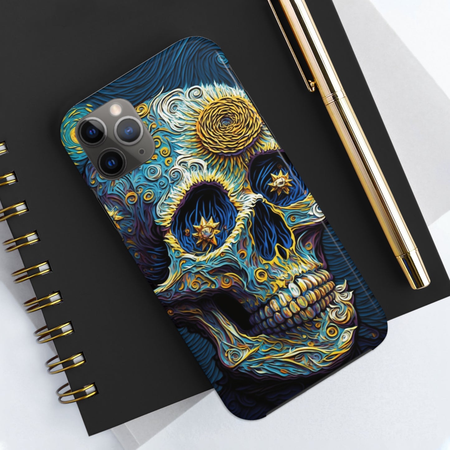 Artistic Fusion: Van Gogh-Inspired Sugar Skull Phone Case - Timeless Elegance Meets Cultural Iconography