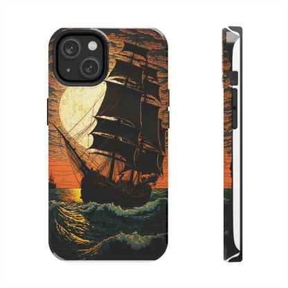Pirate Ship sunset silhouette on iPhone Tough Case