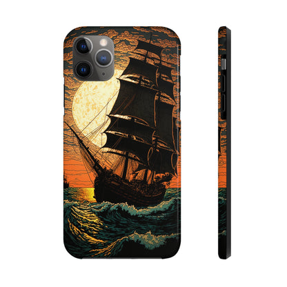 Nautical Twilight: Pirate Ship at Sunset Tough iPhone Case | Sail into the Golden Horizon