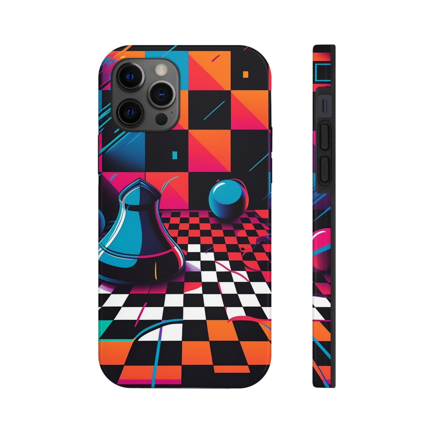 Trippy Psychedelic Fractal Chessboard Tough Phone Case | Retro 90s Design | Impact-Resistant