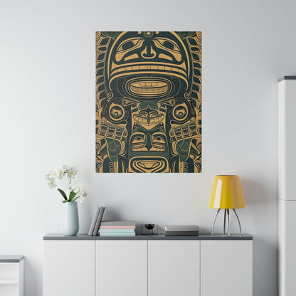 Vintage Echoes: Northwest Totem Art Print - Native American Stretched Canvas