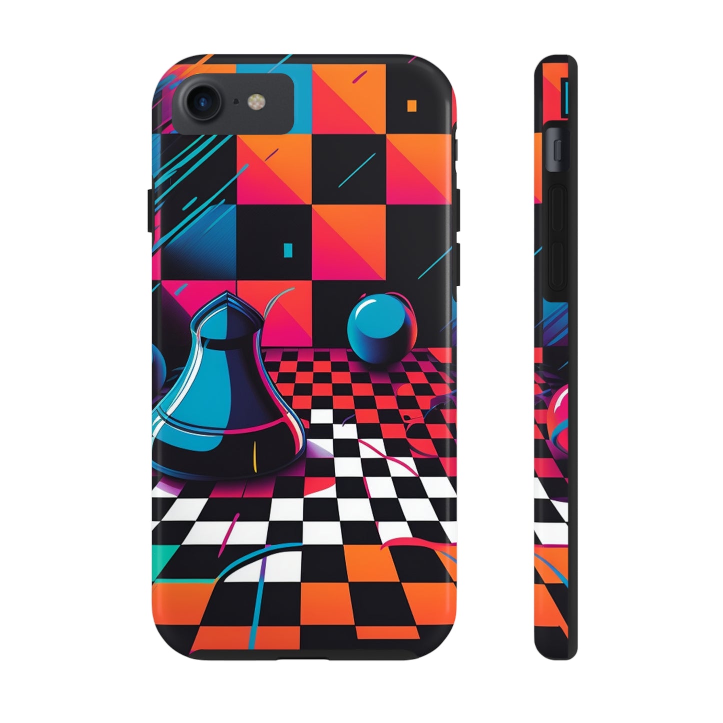 Trippy Psychedelic Fractal Chessboard Tough Phone Case | Retro 90s Design | Impact-Resistant