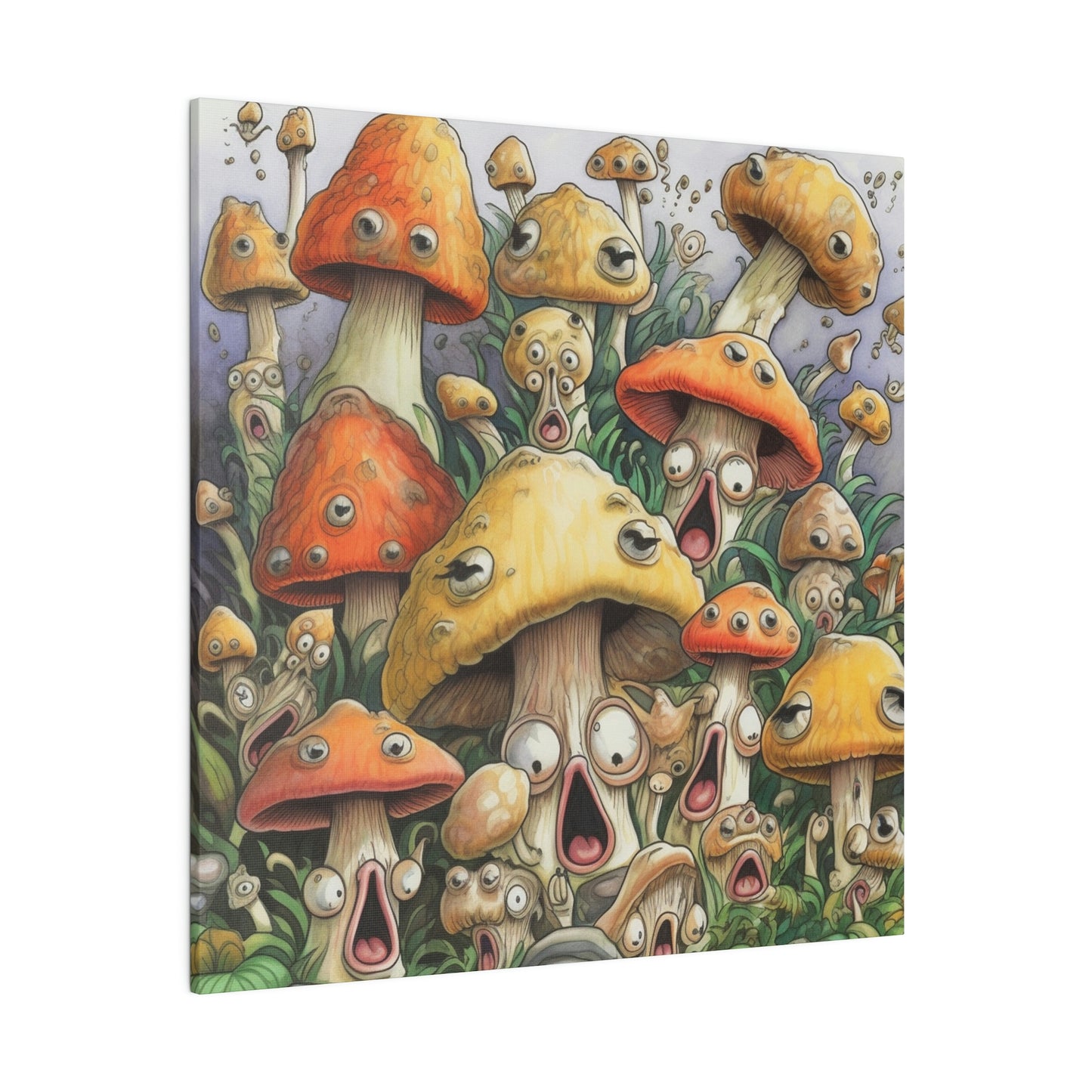 Screaming Shrooms: Psychedelic Surrealistic Pop Art Canvas