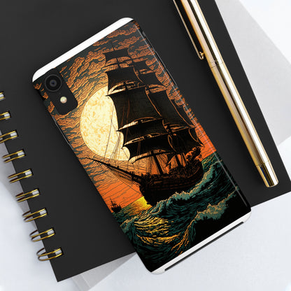 Nautical Twilight: Pirate Ship at Sunset Tough iPhone Case | Sail into the Golden Horizon