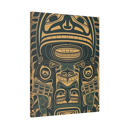 Vintage Echoes: Northwest Totem Art Print - Native American Stretched Canvas