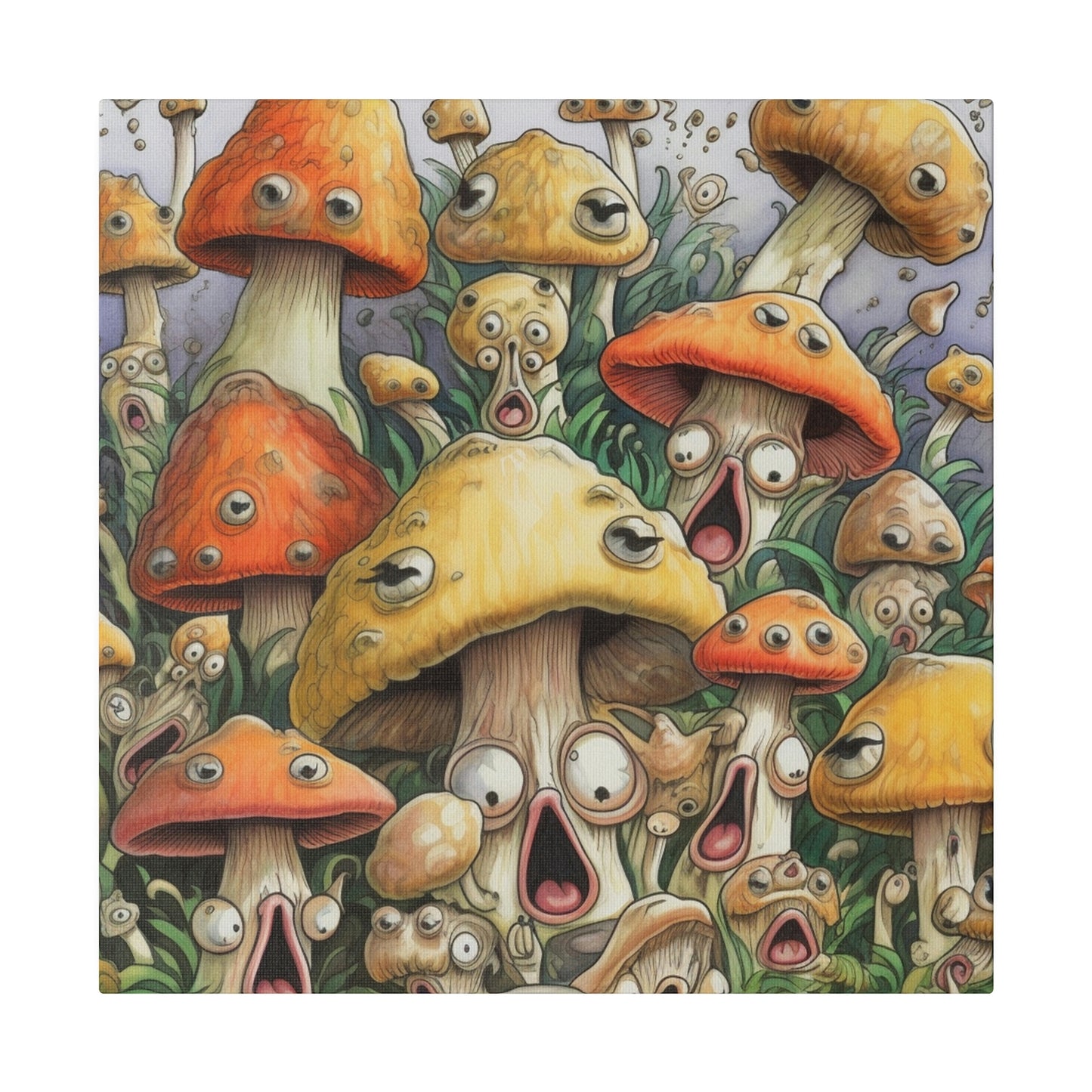 Screaming Shrooms: Psychedelic Surrealistic Pop Art Canvas