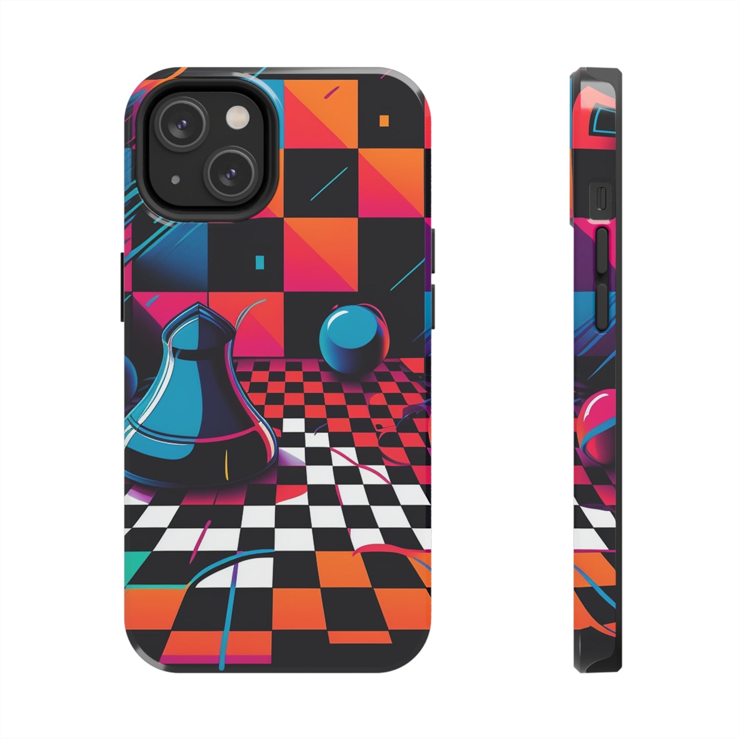 Trippy Psychedelic Fractal Chessboard Tough Phone Case | Retro 90s Design | Impact-Resistant