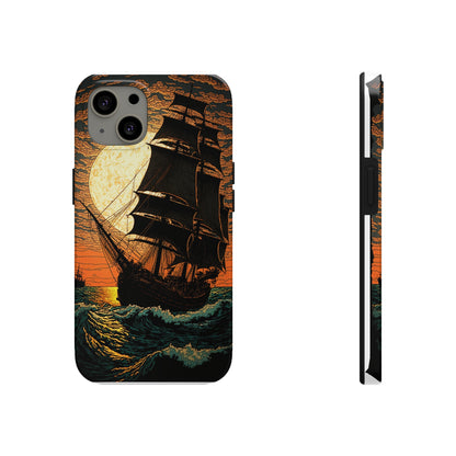 Nautical Twilight: Pirate Ship at Sunset Tough iPhone Case | Sail into the Golden Horizon