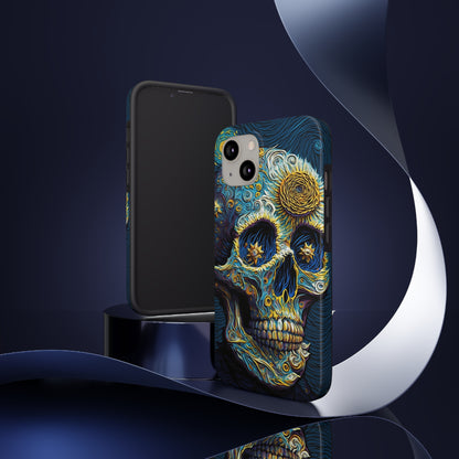 Artistic Fusion: Van Gogh-Inspired Sugar Skull Phone Case - Timeless Elegance Meets Cultural Iconography